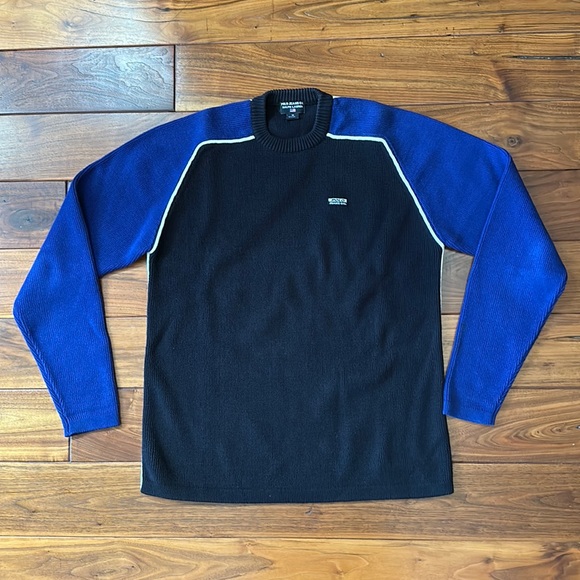 Vintage Polo Jeans Ralph Lauren Black/Royal Blue Ski Sweater Men’s M - Picture 1 of 4